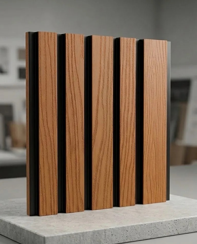Teak and Black 3D Textured Exterior Cladding - Full View - San Diego